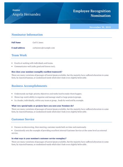 employee recognition award nomination template