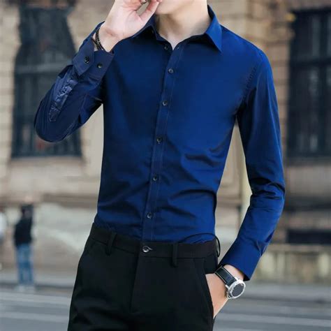 Mferlier Solid Color Men Formal Office Shirt Long Sleeve Larger Size