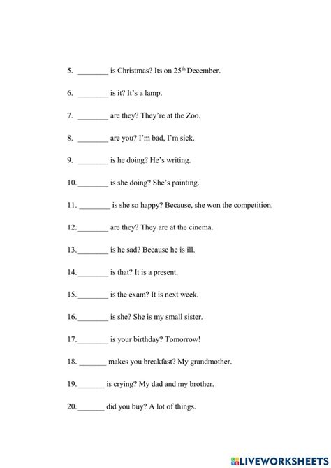 Wh Question Words Online Worksheet
