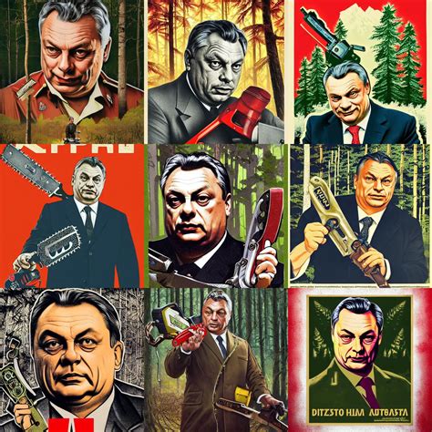 Soviet Propaganda Poster Of Viktor Orban Chainsaw In A Stable