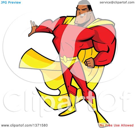 Clipart Of A Buff Black Male Super Hero Holding Out A Hand