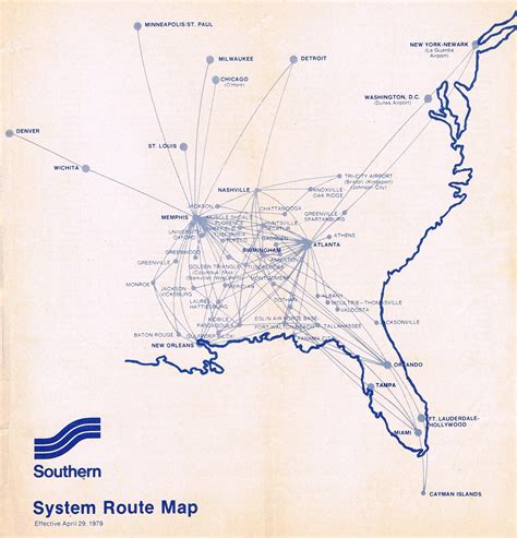 Southern Airways April 29 1979 Route Map