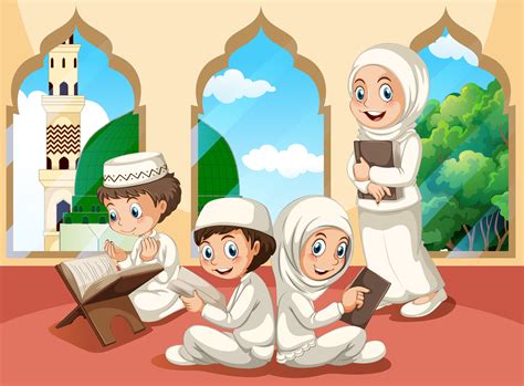 Group Of Muslim Children At Mosque 359879 Vector Art At Vecteezy