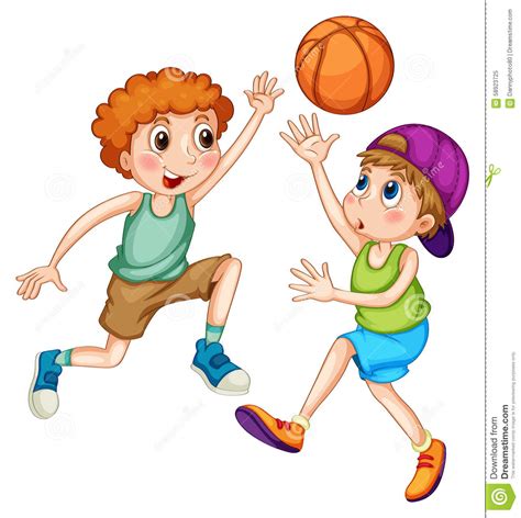 Childrentwo Boys Playing Basketball Cartoon Vector