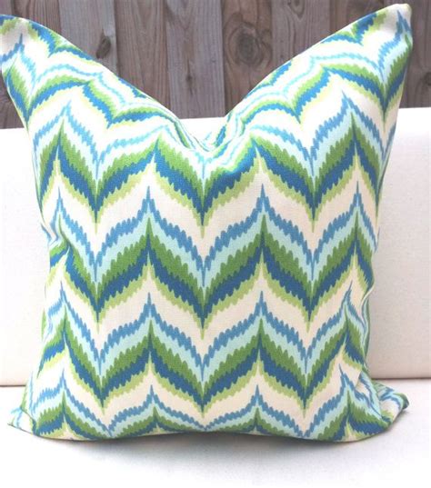 20x20 Blue And Green Ikat And Chevron Pillow Etsy Chevron Pillows