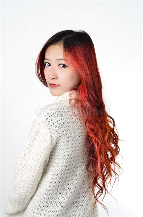 Modern short hairstyles finish of an edgy haircut with feminine softness. Asian Women Red Long Hair In Modern Fashion Stock Image ...