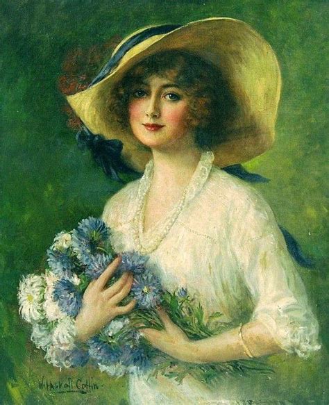 Young Woman Holding A Bouquet Of Flowers Victorian Paintings Classic
