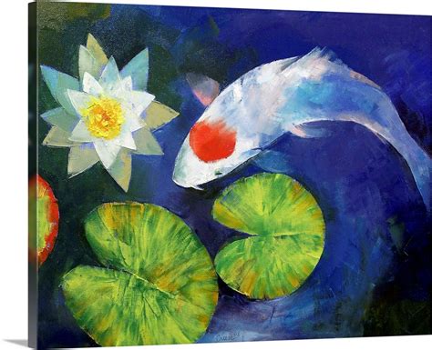 Art Fine Art Watercolor Painting Of Koi Fish In A Pond Water Lily And