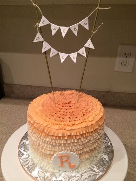 Ruffle Ombré Birthday Cake With Sweet Sixteen Pennant Banner Outdoor