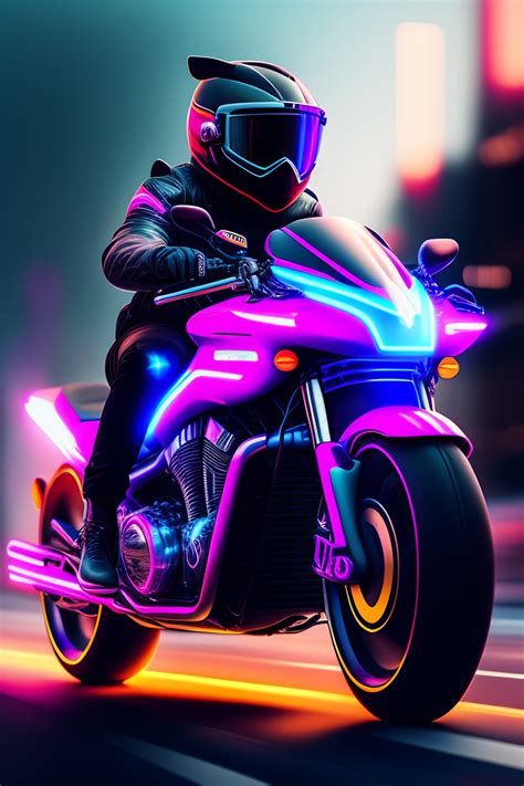 Lexica Man Driving A Sport Motorcycle In The Future Neon Cyberpunk