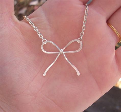 Silver Bow Necklace Silver Bow Jewelry Bow Necklace Etsy