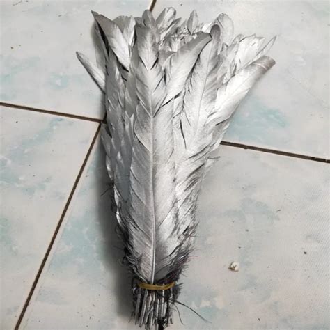 new 100pcs beautiful 30 35cm 12 14 inch single silver rooster feather cock tail feather chicken