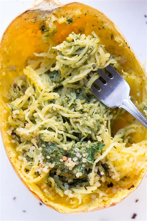 5 Ingredient Pesto Spaghetti Squash Boats Simply Quinoa Recipe