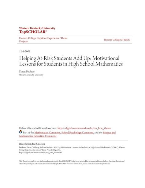 Pdf Helping At Risk Students Add Up Motivational Lessons For