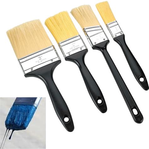 4 X Paint Brush Set Painting Brushes Polyester Bristles Oil Water Based