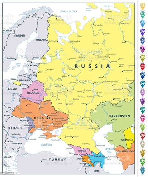 Eastern Europe Political Map And Map Pointers Stock Illustration