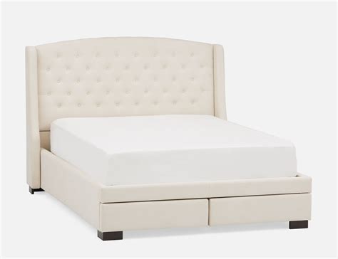 Cream Tufted Upholstered Wingback Queen Size Bed With Storage Structube Ravel Bed Storage