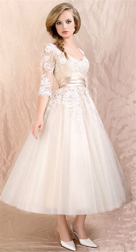 Tulle And Satin Tea Length Bridal Dress Lovely For Civil Ceremony