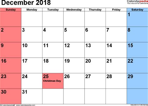 December 2018 Calendars For Word Excel And Pdf