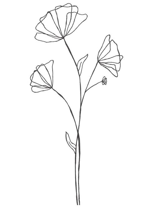 Simple Floral Line Drawing 2 Downloadable Print By Eroseartshop On