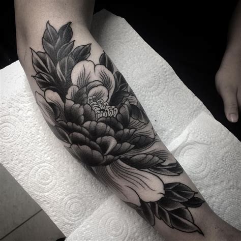 Japanese Peony Tattoo Black And Grey
