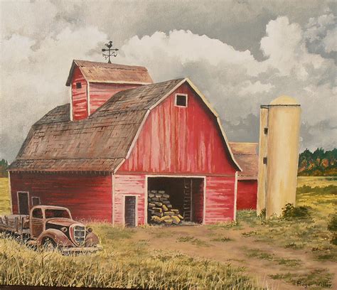 Red Barn With Vintage Truck Painting By Roger Willey Fine Art America