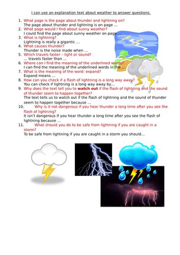 Thunder And Lightning Explanation Text Comprehension Activity