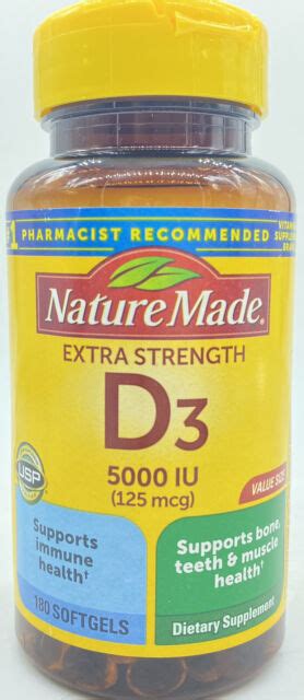 Nature Made Vitamin D3 5000 Iu Ultra Strength Softgels 180 Count For