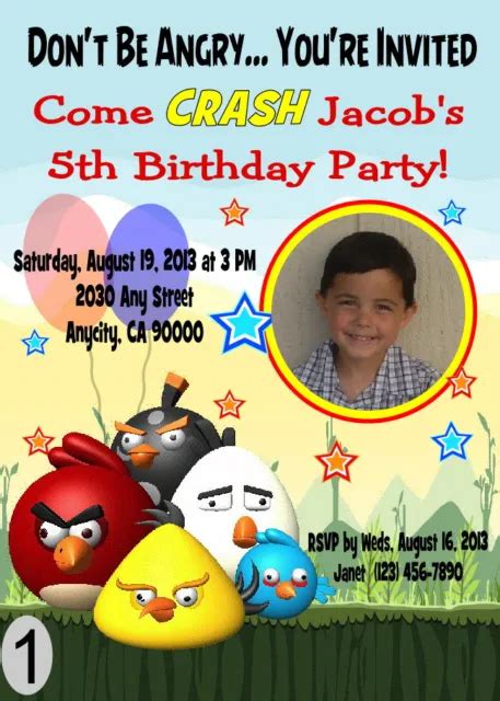 Angry Birds Custom Printable Birthday Party Invitation And Ty Card Asst
