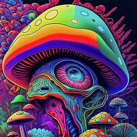 Psychedelic Magic Mushrooms Trippy Fine Art Digital Art By Paulo