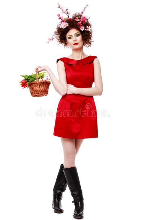 Easter Woman Spring Girl With Fashion Hairstyle Portrait Of Be Stock
