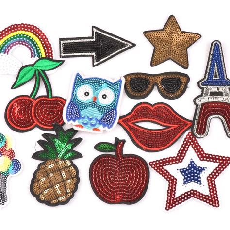 12pcs Mixed Fruit Trendy Sequin Patches Embroidered Iron On Patch For