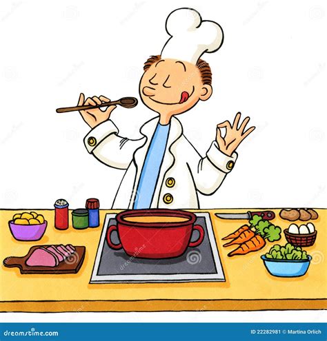 Dessin Animé Dun Cuisinier Dans La Cuisine Illustration Stock
