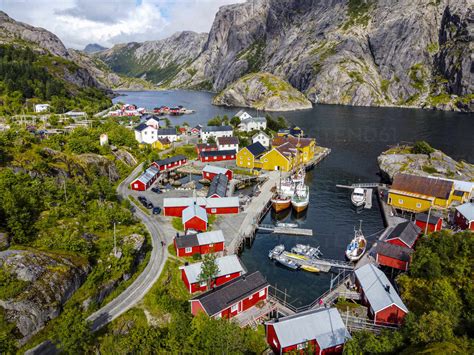 Aerial Of The Village Of Nusfjord Lofoten Nordland Norway