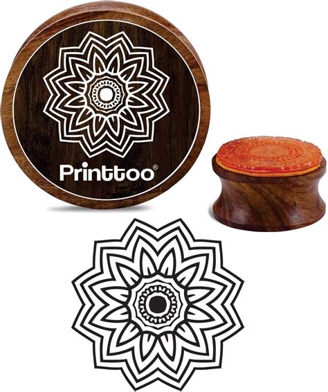 Printtoo Round Wooden Rubber Crafting Textile Stamp Floral