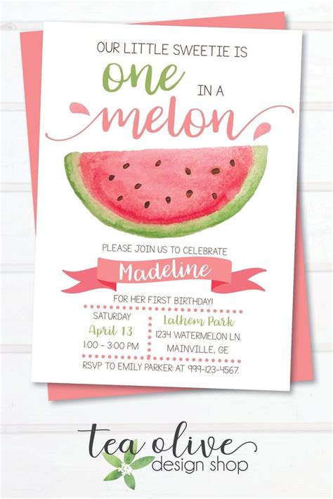 Watermelon Birthday Party Invitation One In A Melon Birthday Invite