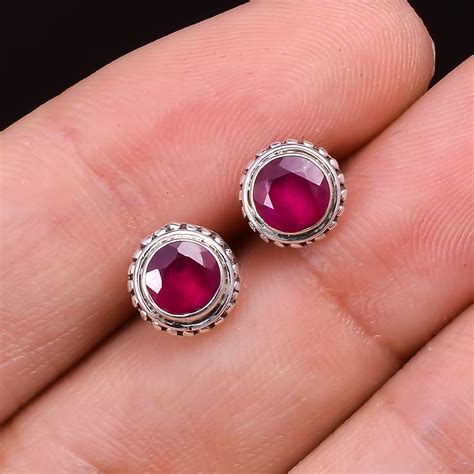 Pink Tourmaline Studs Earrings Gemstone Studs Earrings 925 Etsy