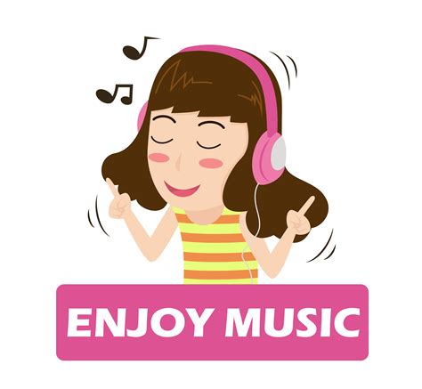 Illustration Vector Of Cartoon Girl Listening Music On Headphones
