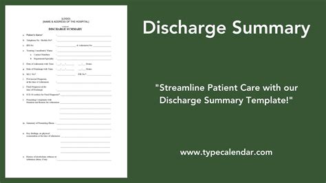 Free Printable Discharge Summary Template Word Excel Pdf Examples