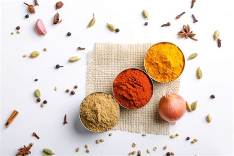 Premium Photo Indian Colourful Spices Red Chilli Powder Turmeric