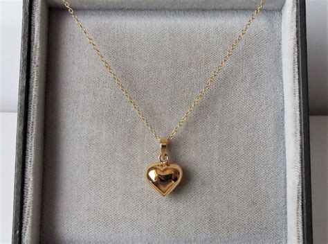 Puffy Heart Necklace Heart Pendant Necklace Gold Gold Pendent Heart
