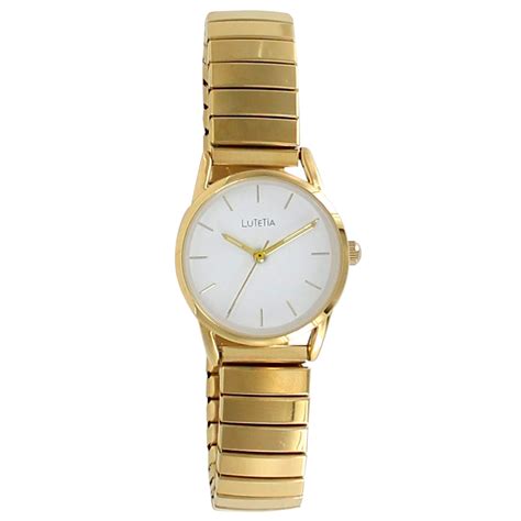 Lutetia Ladies Watch Expandable Gold Coloured Strap White Dial And Roman Numerals Laval Europe