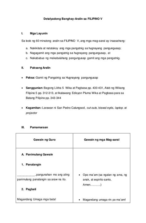 Lesson Plan In Filipino Grade 4 Pang Abay Detailed Lesson Planfilipino