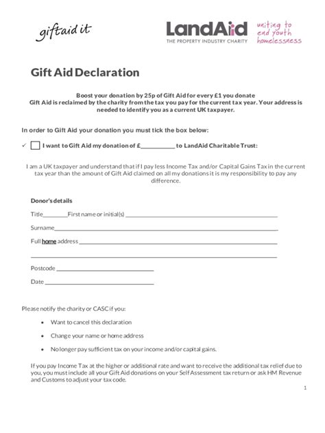 Fillable Online Charity Gift Aid Declarationsingle DonationCharity Gift