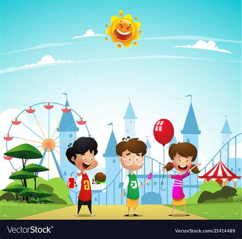 Children At The Amusement Park Royalty Free Vector Image
