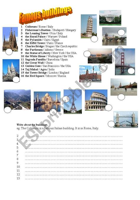 Famous Buildings Esl Worksheet By Pocza