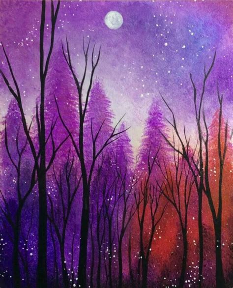 Purple Nights 2 Landscape Art Painting Beautiful Landscape Paintings