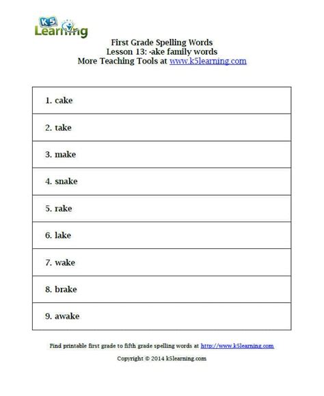First Grade Spelling Words K5 Learning