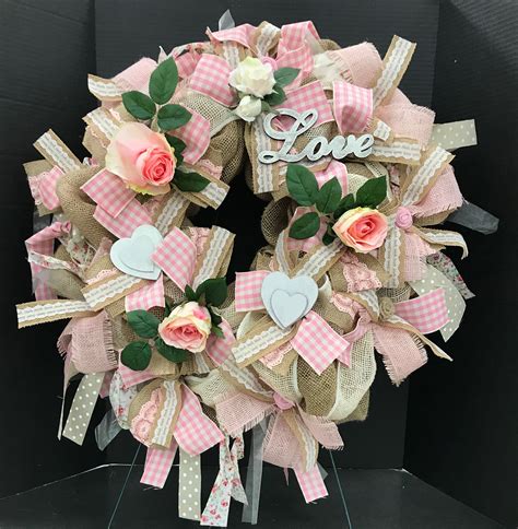 Pink Burlap Ribbon Valentine Wreath By Andrea Valentine Door Decorations Door Decorations