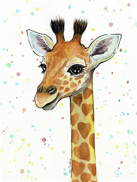 Baby Giraffe Watercolor With Heart Shaped Spots Painting By Olga